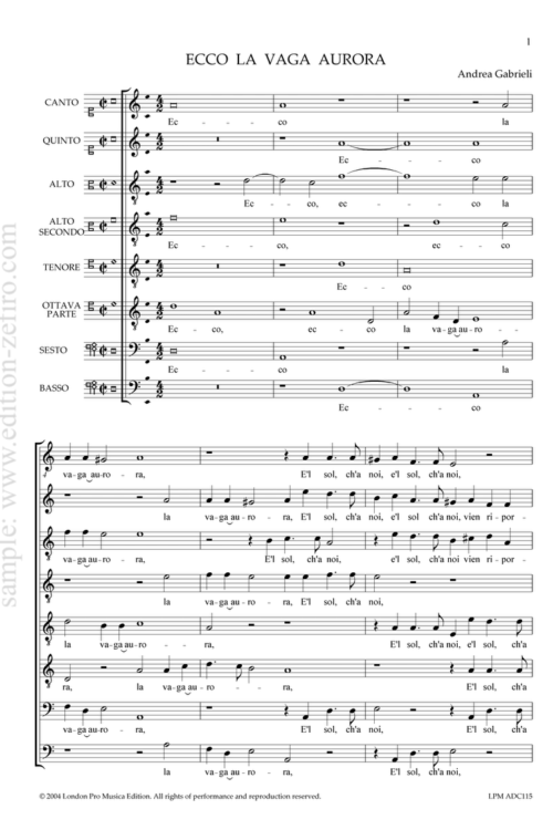 Andrea Gabrieli - Ecco la vaga aurora a8 (1587)