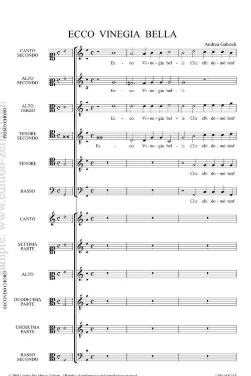 Andrea Gabrieli - Ecco Vinegia bella a12 (1586)