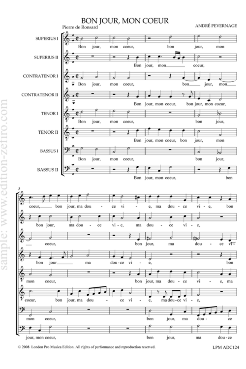 Pevernage: Bon jour, mon coeur à8 (1591)