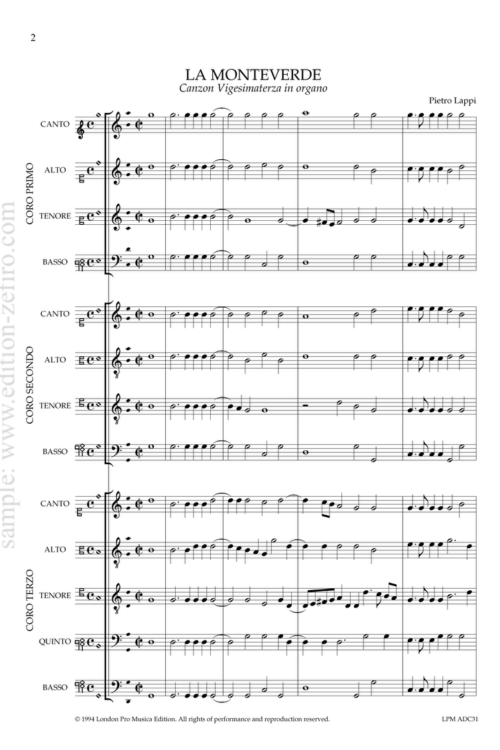 Pietro Lappi - Canzon La Monteverde à13 (1618)