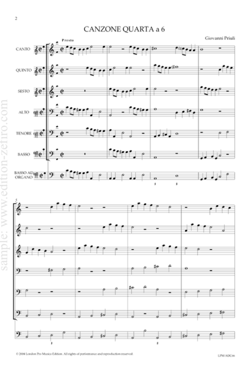 Giovanni Priuli - Canzone Quarta a6 - 1618
