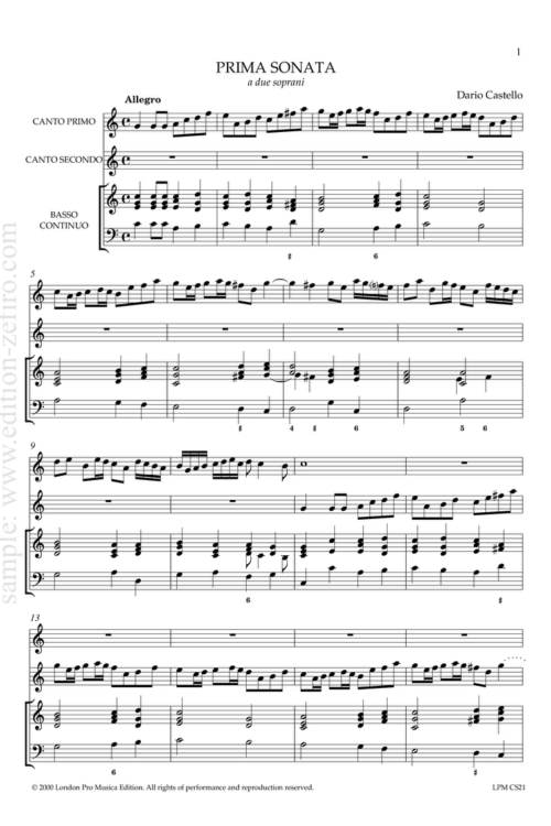 Dario Castello: 3 Sonatas (Libro Primo)