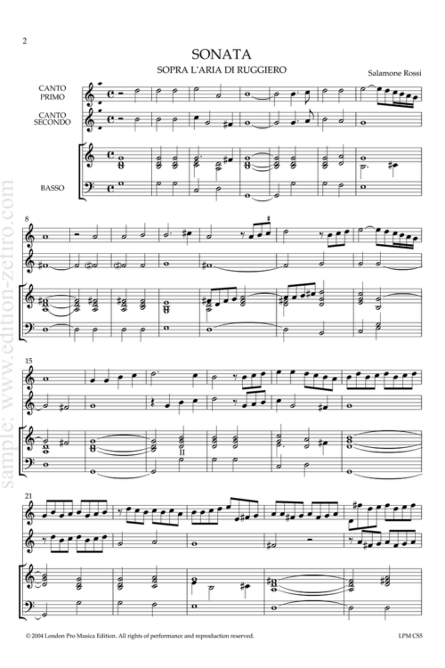 Sonata sopra l'Aria di Ruggiero: Salamone Rossi