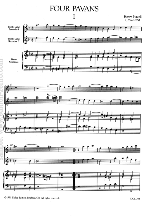 4 Pavans à3 (2 alto recorders + bass instrument) : Henry Purcell