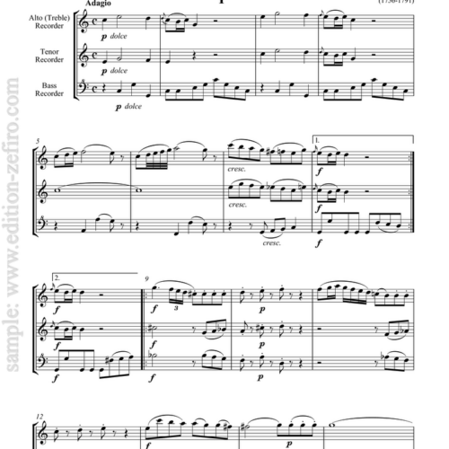 One of Mozart's trios for basset horns reworked for three recorders (alto, tenor and bass)