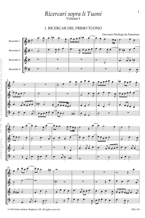 Palestrina: Ricercari sopra li Tuoni, volume 1