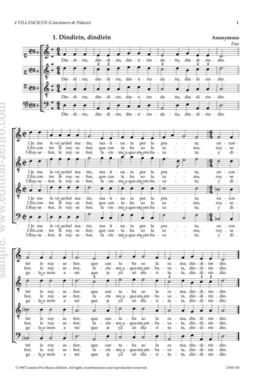 4 Villanelle from the Cancionero de Palacio / 4 part (SATB)