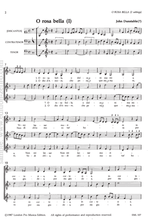 O Rosa Bella (2 settings) : John Dunstable / Anon
