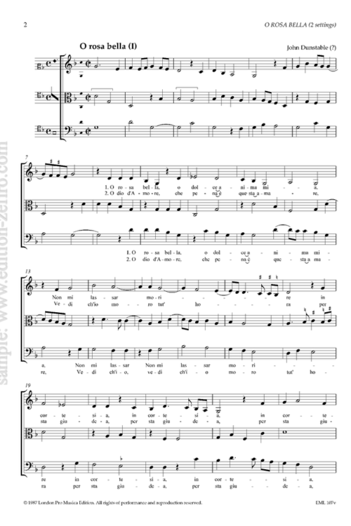 O Rosa Bella (2 settings) (viols) : John Dunstable / Anon