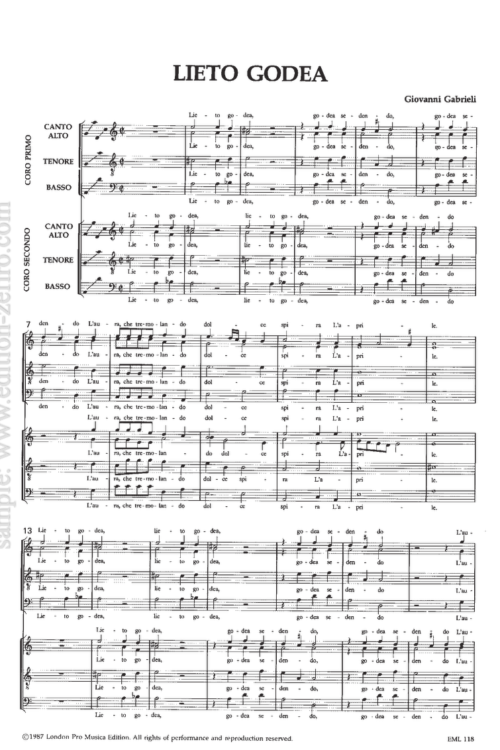 Lieto godea (score and parts) : Giovanni Gabrieli