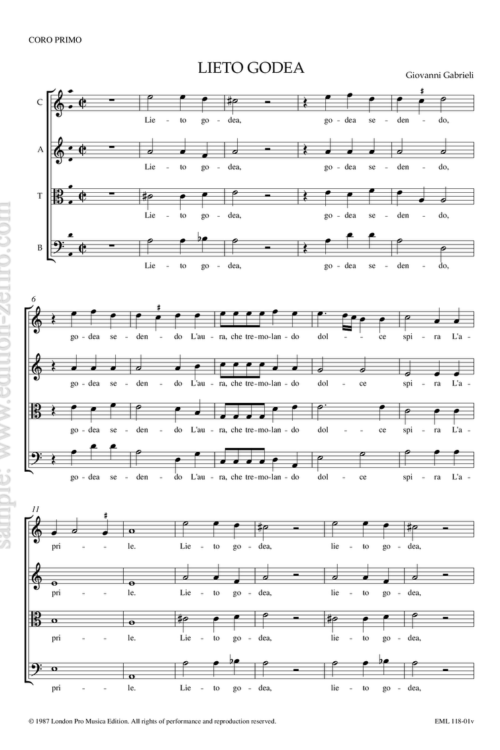 Lieto godea (score and parts) (viols) : Giovanni Gabrieli
