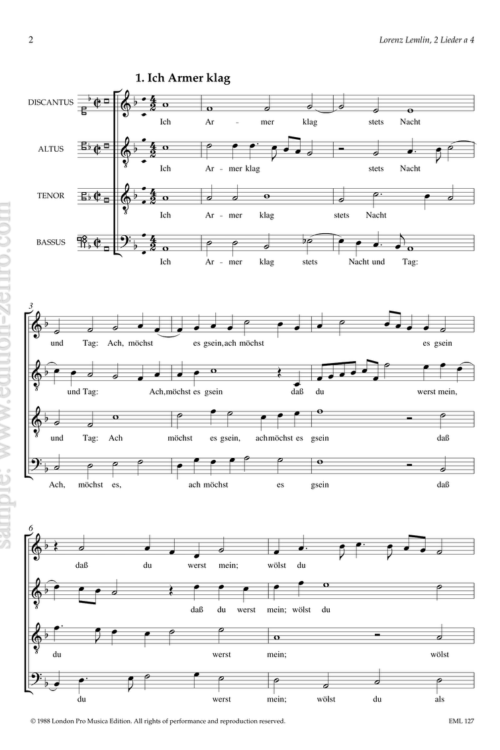 Two Lieder (4 part) : Lorenz Lemlin