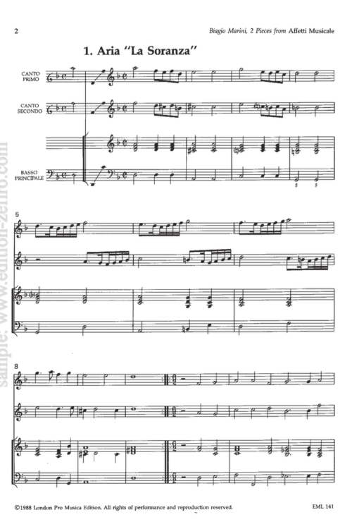 Two Pieces from Affetti Musicali : Biagio Marini