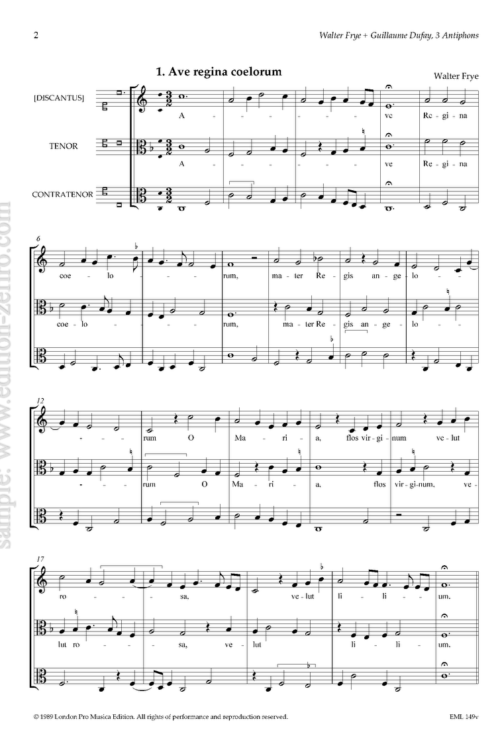 Three Antiphones (viols) by composers Walter Frye and Guillaume Dufay