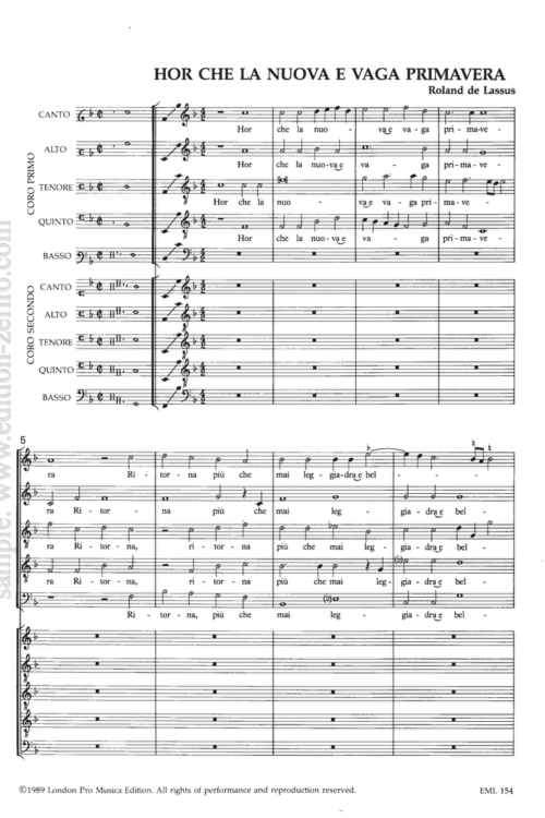 Hor che la nuova e vaga primavera : Roland de Lassus