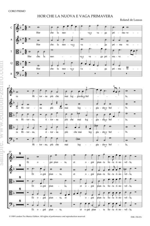 Hor che la nuova e vaga primavera (viols) : Roland de Lassus