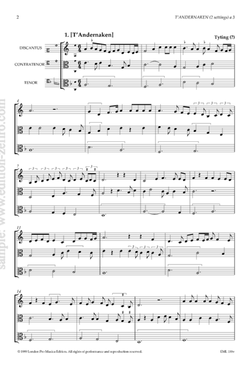 T'Andernaken (viols) (2 settings) : Tyting / the second is attributed to King Henry VIII