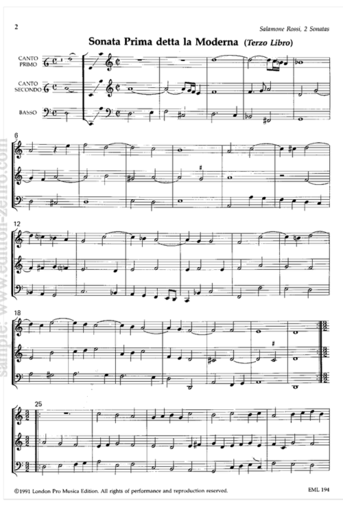 Salamon Rossi : Two Sonatas