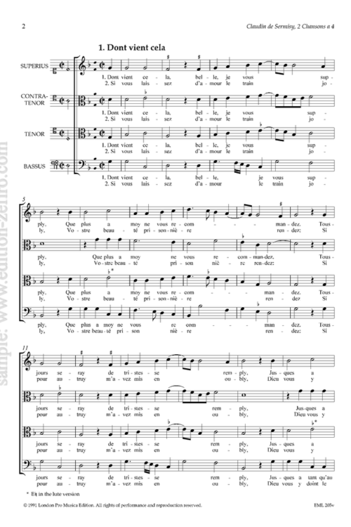 Claudin de Sermisy : Two Chansons à4 (viols)