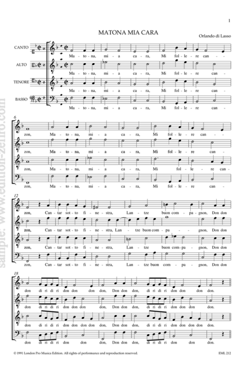 Roland de Lassus - Matona Mia Cara à4