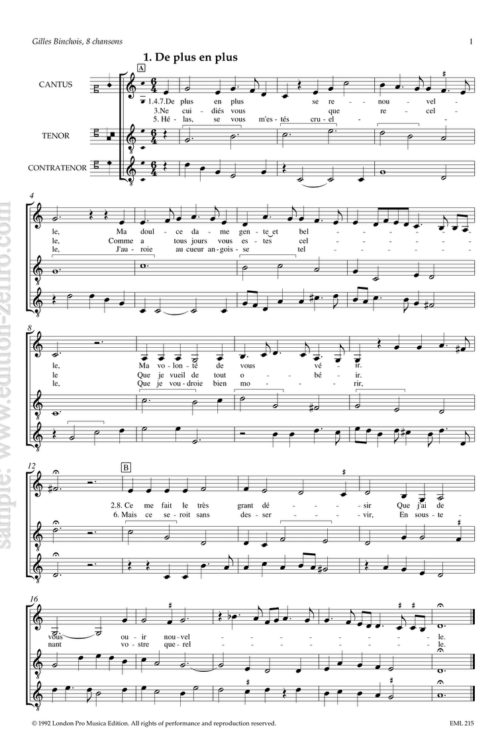 Eight Chansons : Gilles Binchois