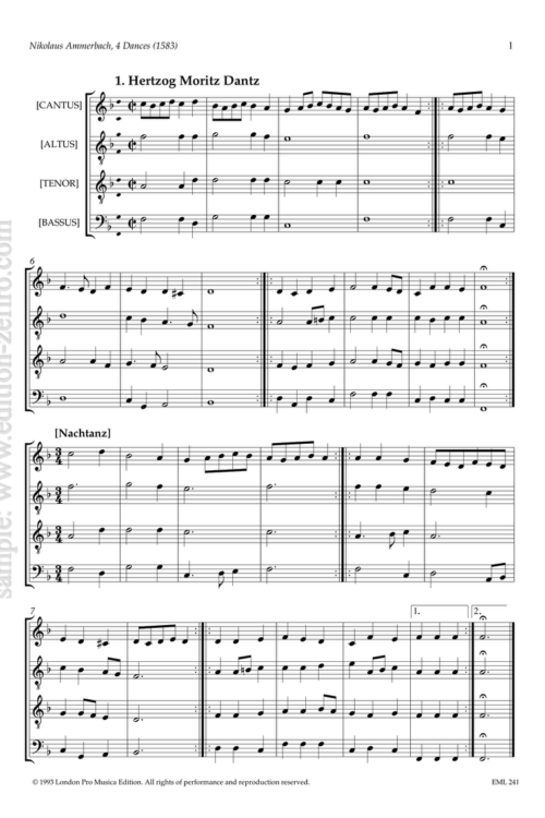 Elias Nikolaus Ammerbach - Four dances à4 (1583)