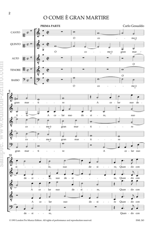 Carlo Gesualdo - O com è gran martire à5