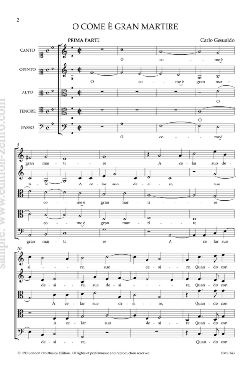 Carlo Gesualdo - O com è gran martire à5 (viols)