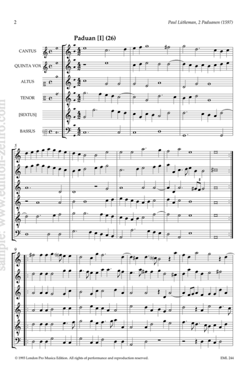 Paul Lutkeman -Two Paduanen à6 (1597)