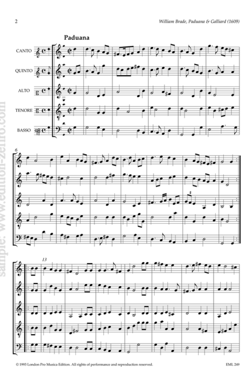 William Brade - Paduan & Gagliarda à5 (1609)