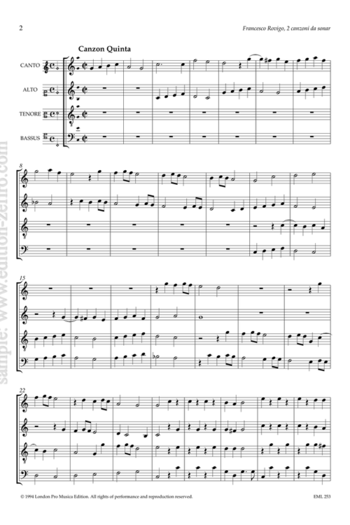 Francesco Rovigo - Two Canzoni da sonar à4