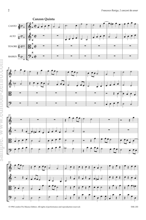 Francesco Rovigo : Two Canzoni da sonar à4 (viols)