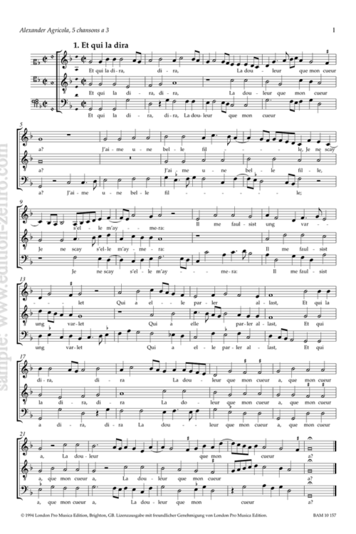 Alexander Agricola : Five Chansons à3