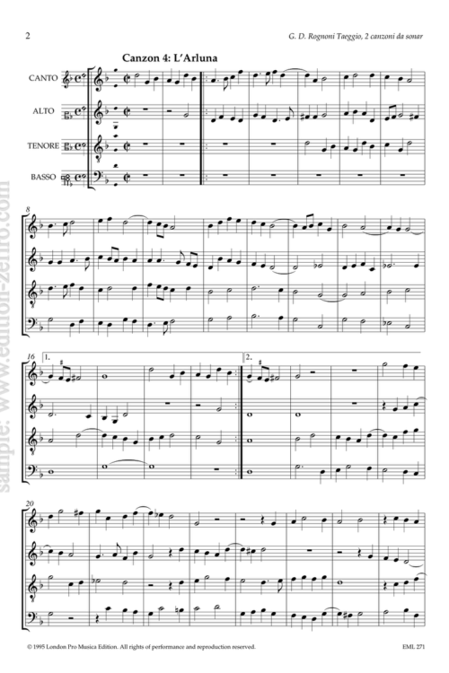 Giovanni Domenico Rognoni Taeggio - Two canzoni da sonar à4