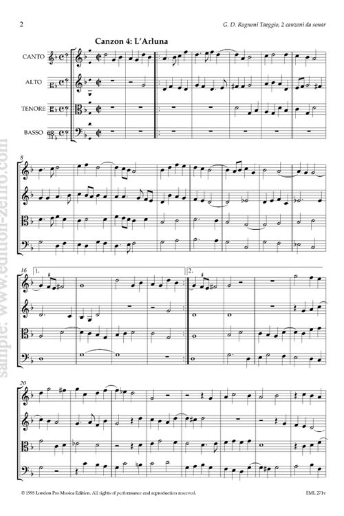 Giovanni Domenico Rognoni Taeggio - Two canzoni da sonar à4