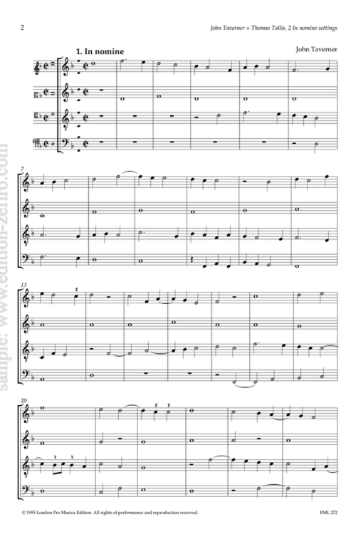Two In nomine settings : John Taverner and Thomas Tallis