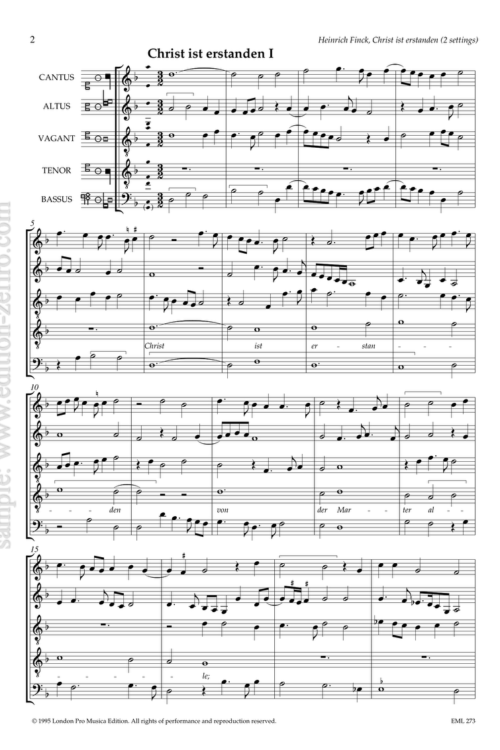 Heinrich Finck - Christ ist erstanden à5 (2 settings)