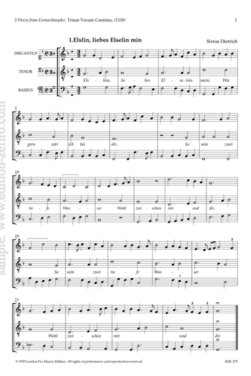 sample page to the title 5 Pieces from Formschneyder, Trium Vocum Carminum (1538)