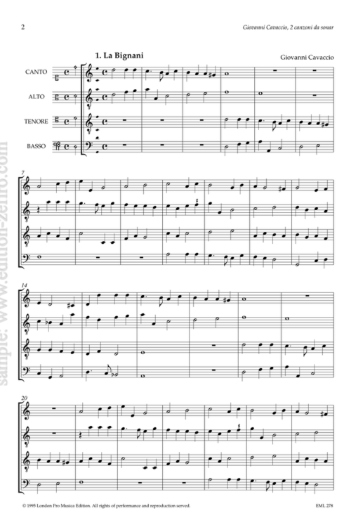 Giovanni Cavaccio : Two canzoni da sonar à4