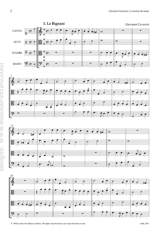Giovanni Cavaccio : Two canzoni da sonar à4 (viols)