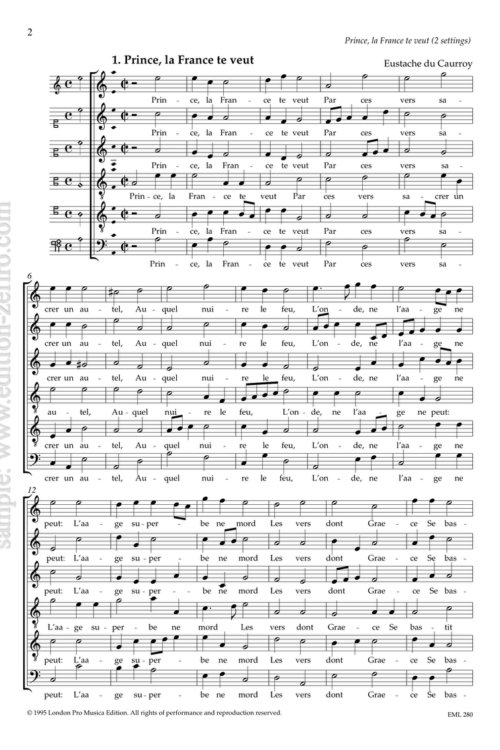 2 settings of Prince, La France te veut by Eustache Du Caurroy and Claude le Jeune