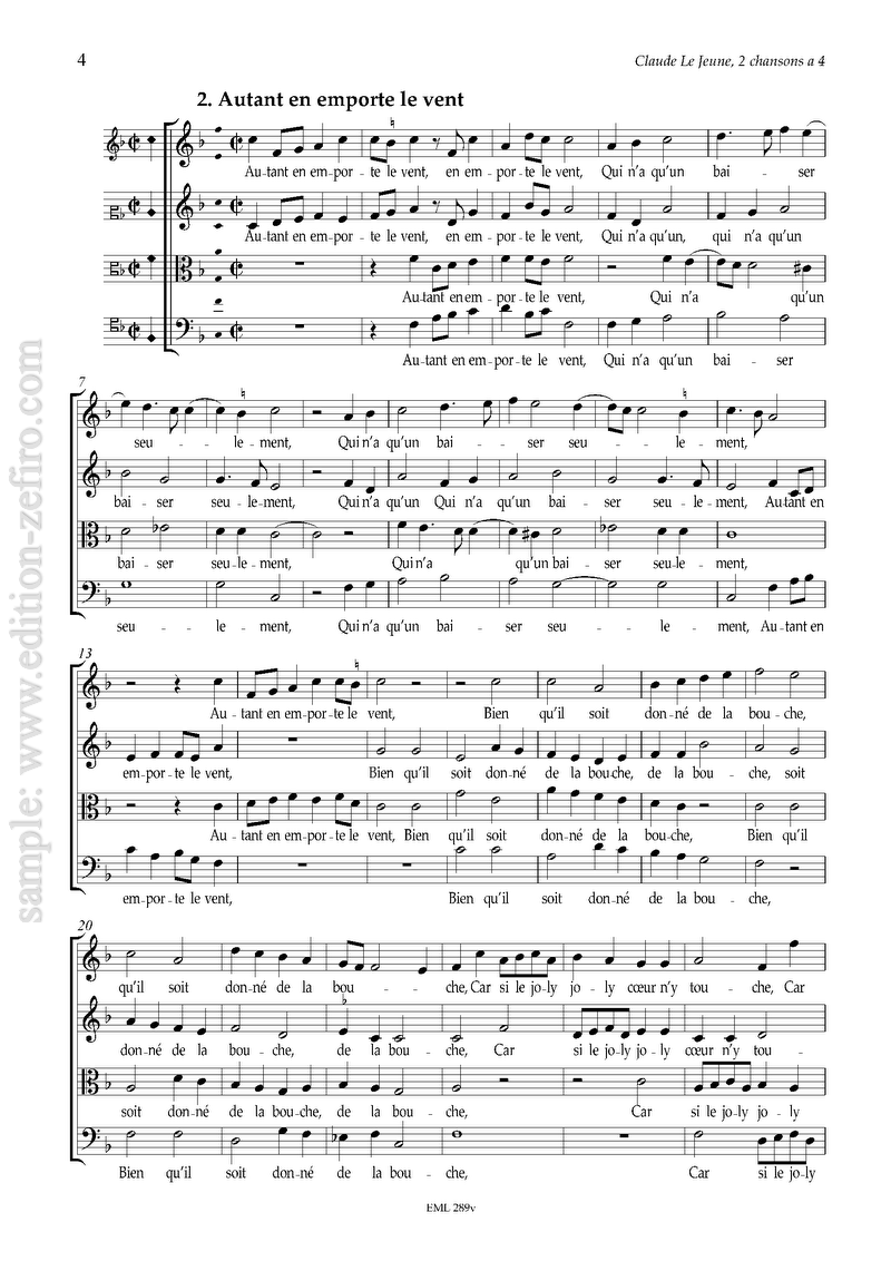 Claude Le Jeune: Two Chansons à4 (viols)