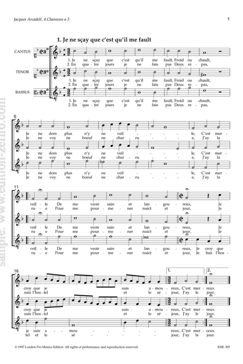 Jacques Arcadelt : Four Chansons à3