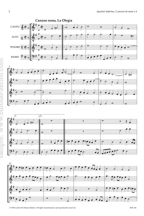 Agostino Soderino : Two Canzoni à4