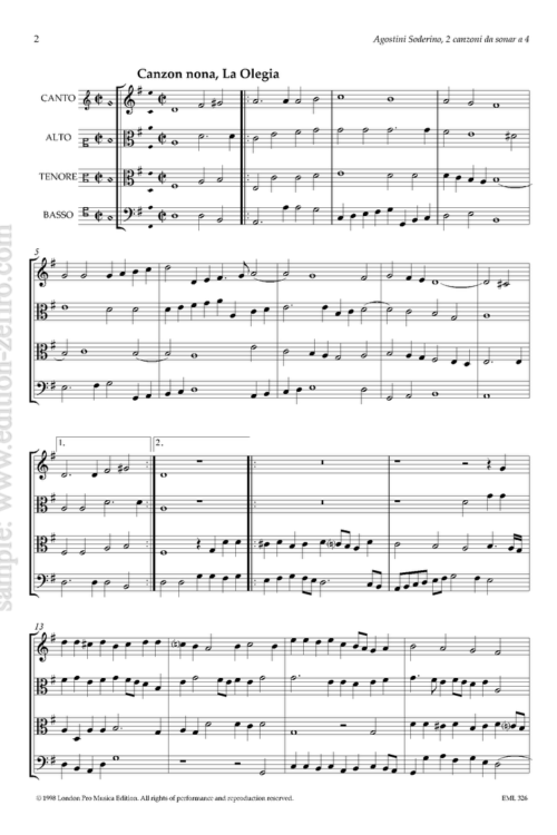 Agostino Soderino : Two Canzoni à4 (viols)