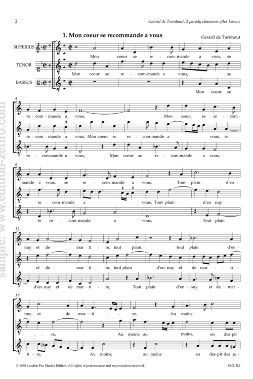 Gerard de Turnhout : Two parody chansons after Lassus