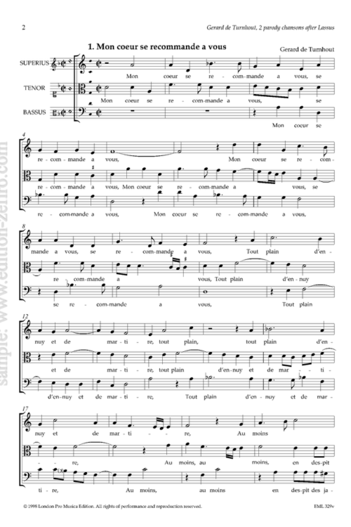 Gerard de Turnhout : Two parody chansons after Lassus (viols)