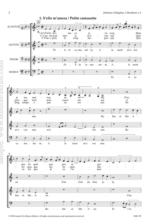 Two Rondeaux à4 : Johannes Ockeghem