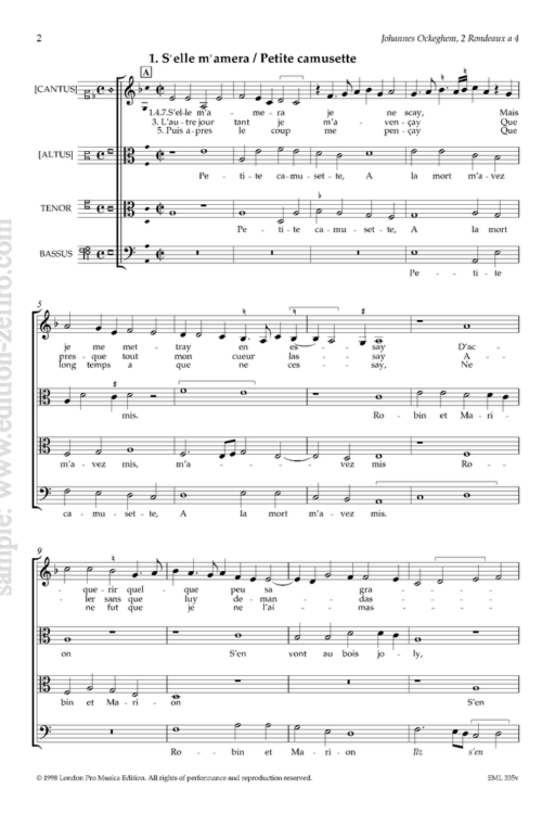 Two Rondeaux à4 (viols) : Johannes Ockeghem