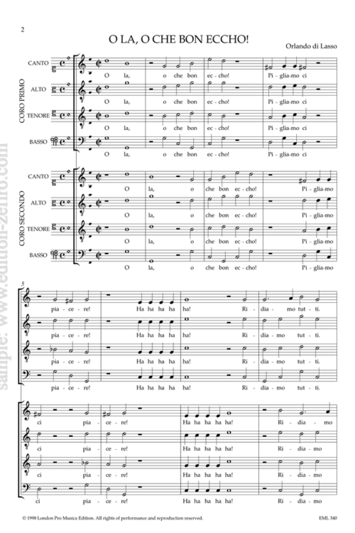 Roland de Lassus : O la che bon echo